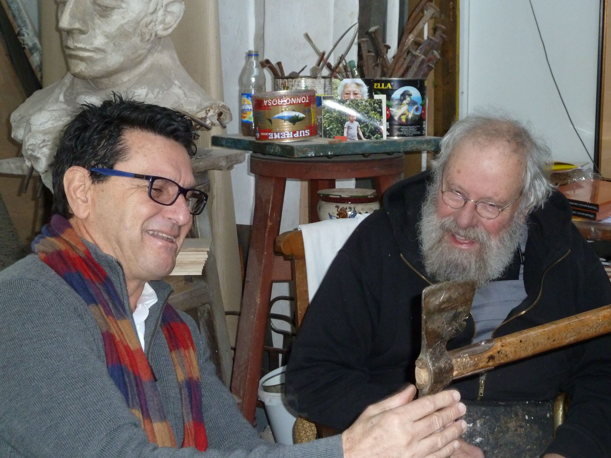 Luciano Carazzetti con Pierre Casè - Nello Studio dell'artista a Maggia - 18 novembre 2012