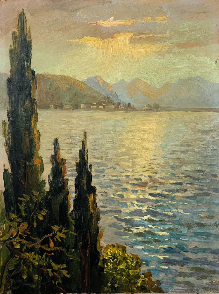PERLASCA Otto Otto Perlasca, effetto lago, olio su compensato, 40 x 30 cm