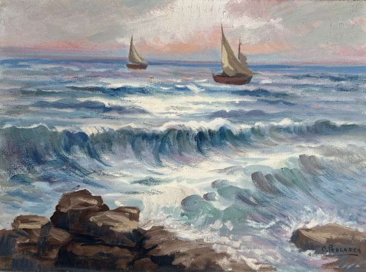 PERLASCA Otto Otto Perlasca, Nervi costa Ligure, 1958, olio su tela, 30 x 40 cm