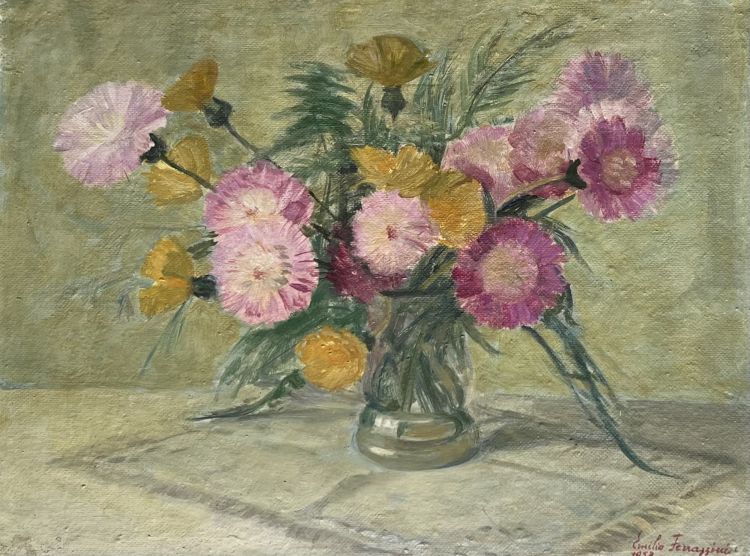 FERRAZZINI Emilio Emilio Ferrazzini, Vaso di fiori,1958, olio su compensato, 43 x 53 cm