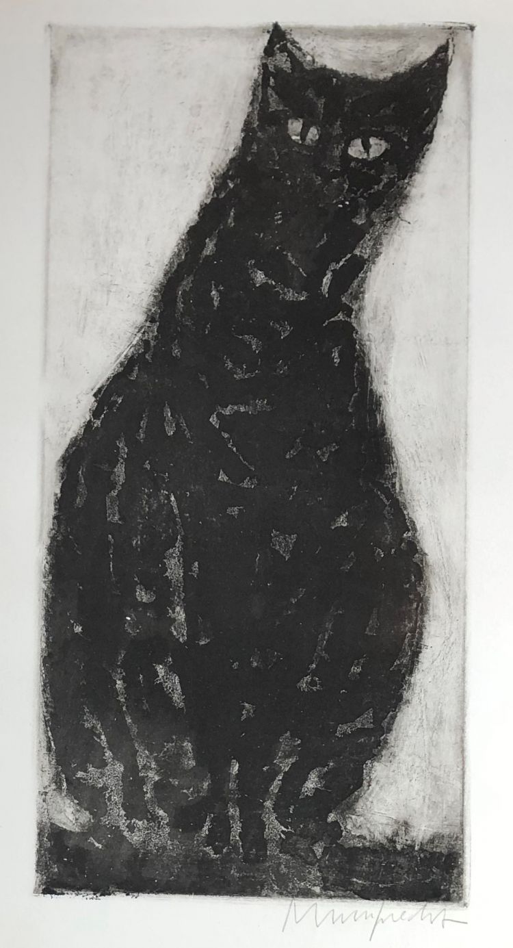 MUMPRECHT Rudolf Rudolf Mumprecht, Gatto nero, incisione, 50 x 33 cm