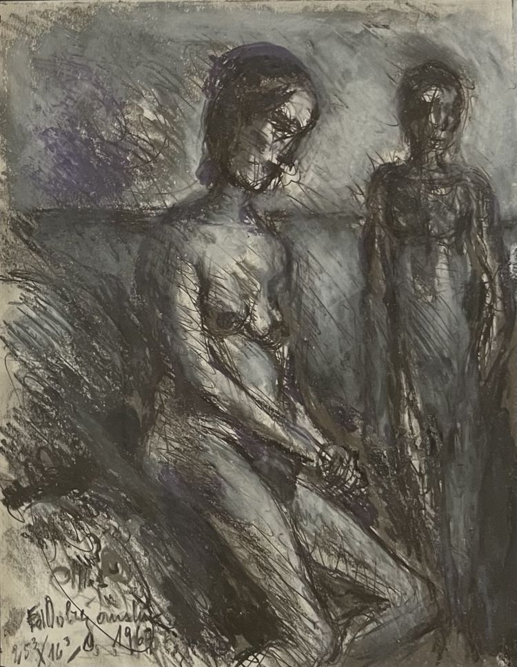 DOBRZANSKI Edmond Edmond Dobrzansky, "Bagnanti notturno", 1967, Trieste, Colori grassi su carta, 25.5 x 19.5 cm