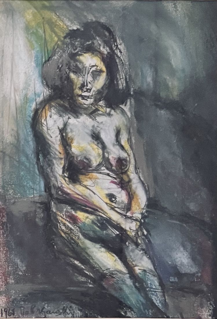 DOBRZANSKI Edmond Edmond Dobrzansky, "Nudo", 1961, Colori grassi su carta, 21.5 x 15 cm