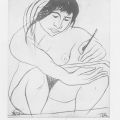 Maillet Leo, Claudia disegna, 1975, punta secca, 29.5 x 25.5 cm, (foglio 50 X38 ccm)